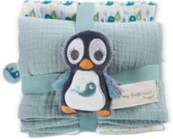 NICI Mulltuch 2er-Set 60x60 Cm Mit Greifling Pinguin Watschili (48048)