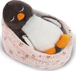 NICI Pinguin Noshy Im Körbchen GREEN, Schlafend, 12 Cm (48356)