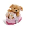 NICI 48111 Sleeping Puppies Hund 12 Cm, Karamell, Im Pink-lila Körbchen